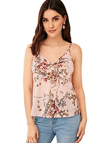 SweatyRocks Women's Casual Floral Print Ruffle Hem Racerback Cami Top