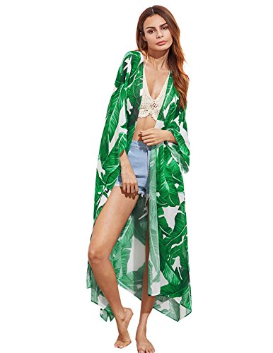 SweatyRocks Women's Flowy Kimono Cardigan Open Front Maxi Dress Loose Beach Coverups Swimsuit Cover Up for Bathing Suit - Image 4