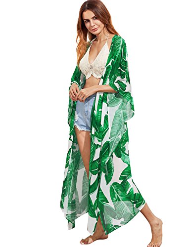 SweatyRocks Women's Flowy Kimono Cardigan Open Front Maxi Dress Loose Beach Coverups Swimsuit Cover Up for Bathing Suit