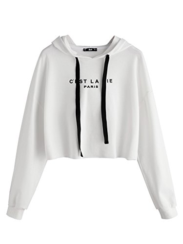 SweatyRocks Women's Letter Print Casual Long Sleeve Crop Top Sweatshirt Hoodies