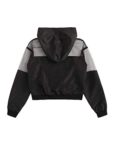 SweatyRocks Women's Lightweight Letter Print Zip Up Drawstring Hoodie Mesh Crop Top Jacket - Image 3