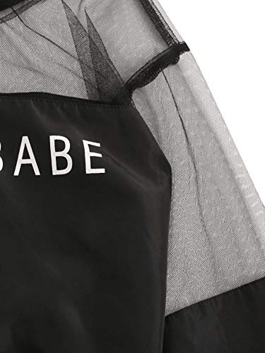 SweatyRocks Women's Lightweight Letter Print Zip Up Drawstring Hoodie Mesh Crop Top Jacket - Image 5