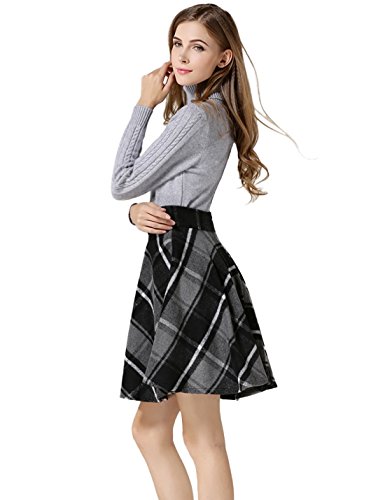 Tanming Women's Casual High Waisted Wool Check Print Plaid Tartan A-Line Skirt - Image 3