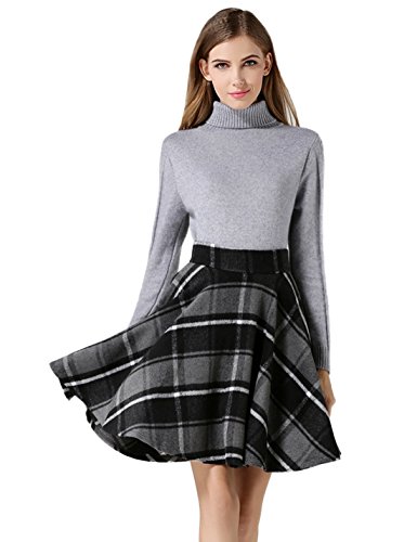 Tanming Women's Casual High Waisted Wool Check Print Plaid Tartan A-Line Skirt - Image 4