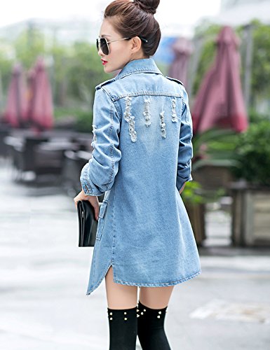 Tanming Women's Casual Distressed Denim Jacket Long Sleeve Ripped Jean Jacket Coat - Image 3
