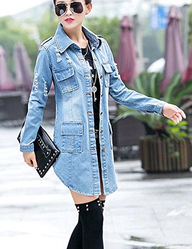 Tanming Women's Casual Distressed Denim Jacket Long Sleeve Ripped Jean Jacket Coat - Image 4
