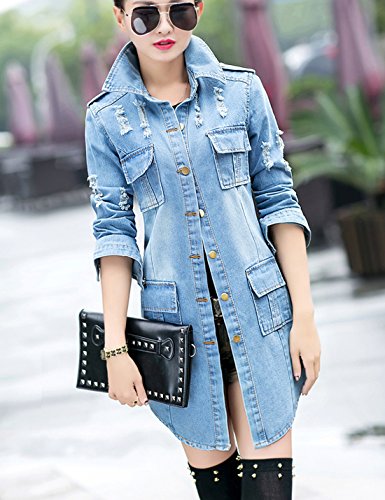 Tanming Women's Casual Distressed Denim Jacket Long Sleeve Ripped Jean Jacket Coat - Image 5