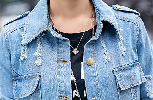 Tanming Women's Casual Distressed Denim Jacket Long Sleeve Ripped Jean Jacket Coat - Image 6