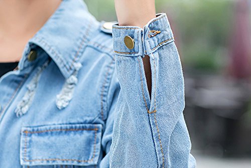 Tanming Women's Casual Distressed Denim Jacket Long Sleeve Ripped Jean Jacket Coat - Image 7
