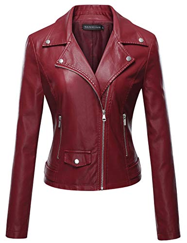 Tanming Women's Casual Moto Bomber Short PU Faux Leather Jacket Coat Outwear