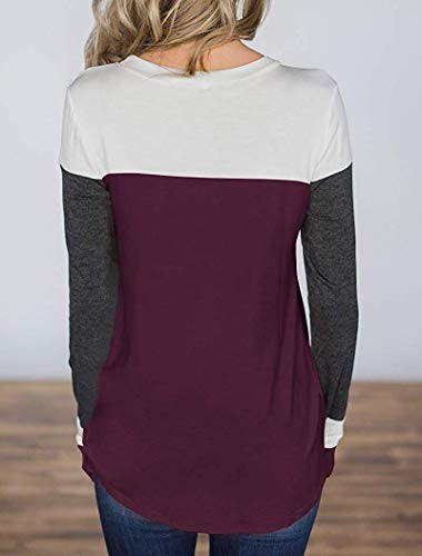 Tobrief Women's Long Sleeve Tops Casual Cute Color Block Shirts S-XXL - Image 3