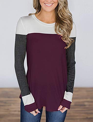 Tobrief Women's Long Sleeve Tops Casual Cute Color Block Shirts S-XXL - Image 4
