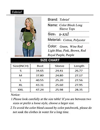 Tobrief Women's Long Sleeve Tops Casual Cute Color Block Shirts S-XXL - Image 5