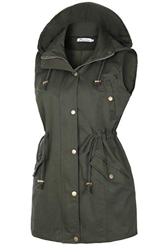 Twinklady Women's Sleeveless Lightweight Zip Up Military Safari Hood Anorak Jacket Vest - Image 3