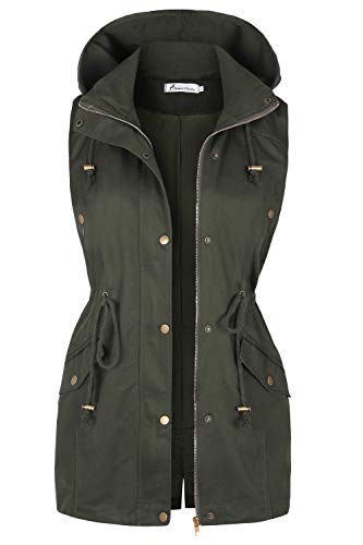 Twinklady Women's Sleeveless Lightweight Zip Up Military Safari Hood Anorak Jacket Vest