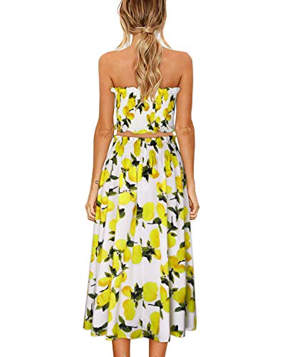 ULTRANICE Women's Floral Print Tube Crop Top Maxi Skirt Set 2 Piece Outfit Dress with Pockets - Image 3