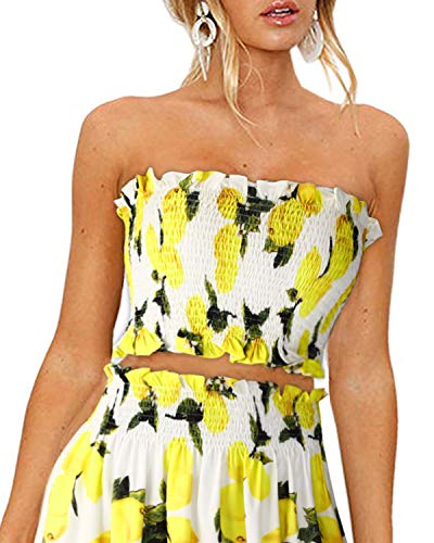 ULTRANICE Women's Floral Print Tube Crop Top Maxi Skirt Set 2 Piece Outfit Dress with Pockets - Image 4