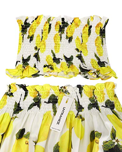 ULTRANICE Women's Floral Print Tube Crop Top Maxi Skirt Set 2 Piece Outfit Dress with Pockets - Image 5