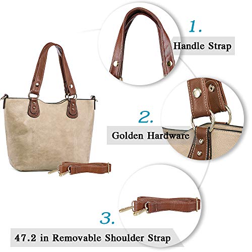 UTAKE Handbags for Women Top Handle Shoulder Bags PU Leather Tote Purse Meduim Size Khaki - Image 4