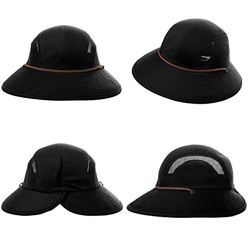 Ponytail Fishing Bucket Sun Hat for Women UV Protection Packable Foldable Wide Brim SPF Hunting Ladies Safari Black M - Image 5