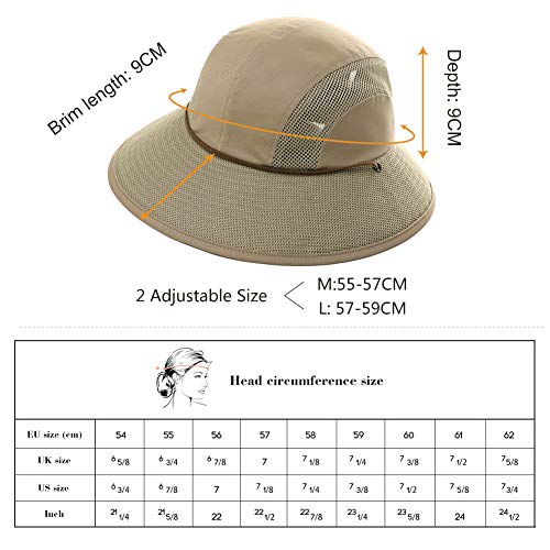 Ponytail Fishing Bucket Sun Hat for Women UV Protection Packable Foldable Wide Brim SPF Hunting Ladies Safari Black M - Image 8