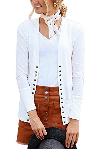VERABENDI Women Long Sleeve Snaps Button Down V Neck Cute Knit Sweater Cardigan
