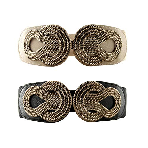 VOCHIC 2pcs Vintage Basic Stretchy Elastic Wide Waist Belt for Womens Dress Metal Interlock Buckle