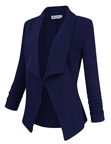 VeryAnn Women's 3/4 Sleeve Solid Blazer Open Front Cardigan Jacket for Work Office (Navy, Small) - Image 4