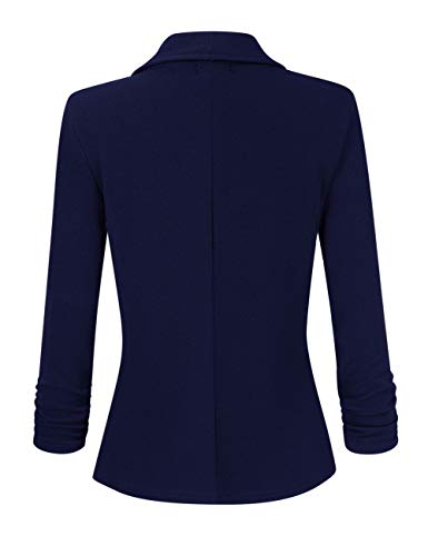 VeryAnn Women's 3/4 Sleeve Solid Blazer Open Front Cardigan Jacket for Work Office (Navy, Small) - Image 5