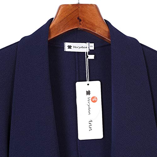 VeryAnn Women's 3/4 Sleeve Solid Blazer Open Front Cardigan Jacket for Work Office (Navy, Small) - Image 7