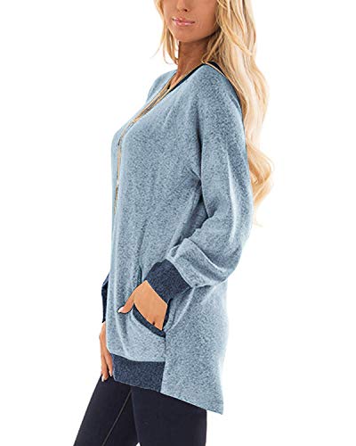 WEKILI Women's Color Block Long Sleeve Tunic Tops Crew Neck Sweatshirt Pockets Loose Casual Blouse Shirts - Image 3