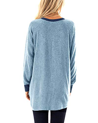 WEKILI Women's Color Block Long Sleeve Tunic Tops Crew Neck Sweatshirt Pockets Loose Casual Blouse Shirts - Image 4