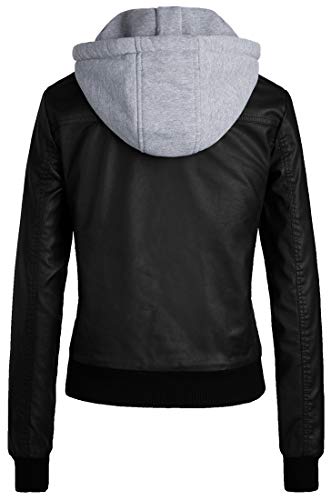 Wantdo Women's Lightweight Leather Jacket Casual Motorcycle PU Biker Coat with Removable Hood - Image 3