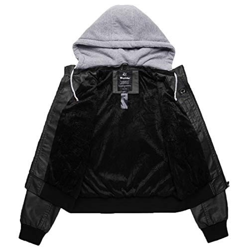 Wantdo Women's Lightweight Leather Jacket Casual Motorcycle PU Biker Coat with Removable Hood - Image 4