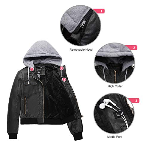 Wantdo Women's Lightweight Leather Jacket Casual Motorcycle PU Biker Coat with Removable Hood - Image 6