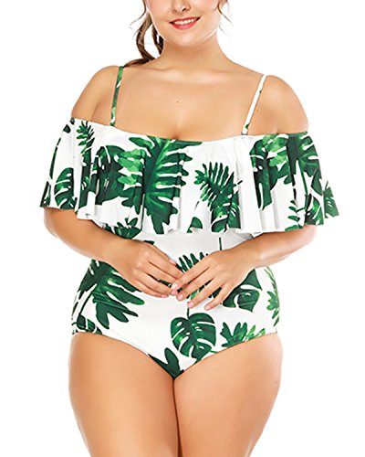 Wavely Woman One Piece Plus Size Flounce Off Shoulder Printed - Image 4
