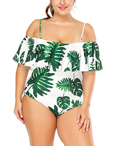 Wavely Woman One Piece Plus Size Flounce Off Shoulder Printed - Image 5