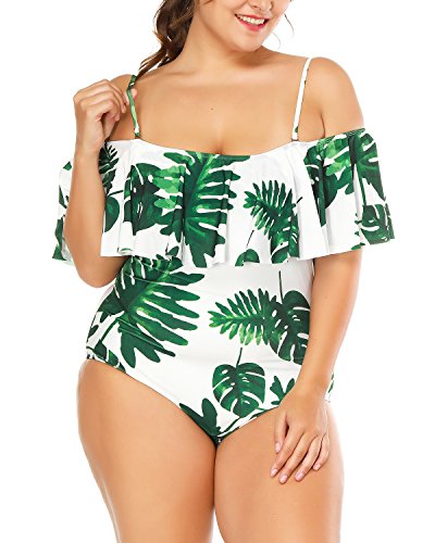 Wavely Woman One Piece Plus Size Flounce Off Shoulder Printed
