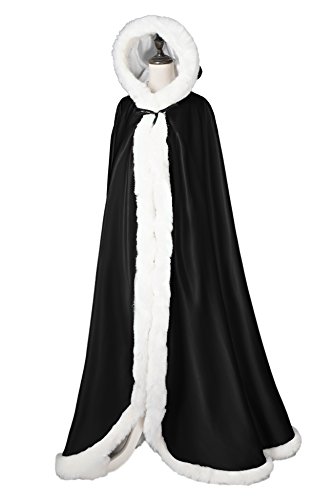 Wedding Cape Hooded Cloak for Bride Winter Reversible with Fur Trim Free Hand Muff Full Length 50 55 inches (19 Colors) - Image 3