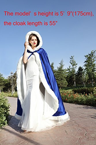 Wedding Cape Hooded Cloak for Bride Winter Reversible with Fur Trim Free Hand Muff Full Length 50 55 inches (19 Colors) - Image 7