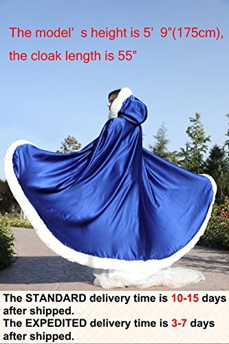 Wedding Cape Hooded Cloak for Bride Winter Reversible with Fur Trim Free Hand Muff Full Length 50 55 inches (19 Colors) - Image 8