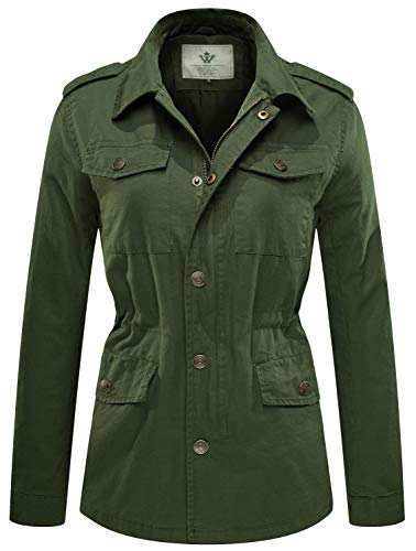 WenVen Women's Lightweight Canvas Cotton Military Jacket Utility Lapel Anorak