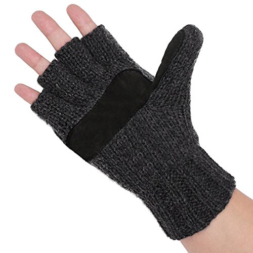 Winter Wool Knitted Fingerless Gloves Convertible Thinsulate Thermal Insulation Mittens for Women & Men(Dark Gray) - Image 3