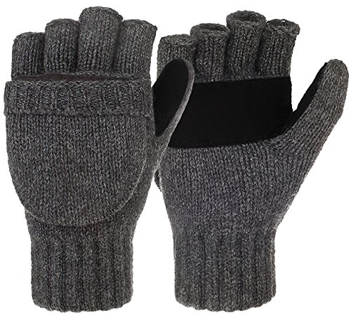 Winter Wool Knitted Fingerless Gloves Convertible Thinsulate Thermal Insulation Mittens for Women & Men(Dark Gray)