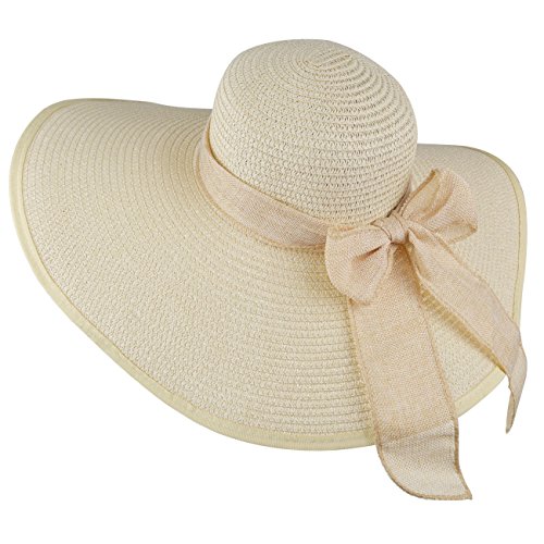 Womens Big Bowknot Straw Hat Floppy Foldable Roll up Beach Cap Sun Hat UPF 50+ - Image 3