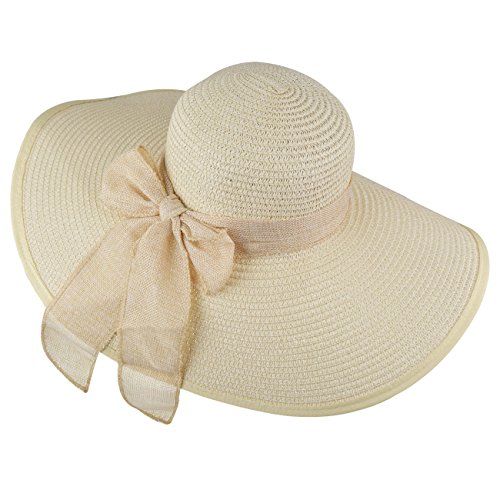 Womens Big Bowknot Straw Hat Floppy Foldable Roll up Beach Cap Sun Hat UPF 50+ - Image 4