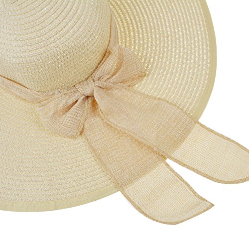Womens Big Bowknot Straw Hat Floppy Foldable Roll up Beach Cap Sun Hat UPF 50+ - Image 7