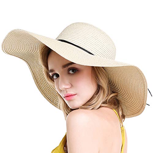 Womens Floppy Straw Hat Wide Brim Foldable Beach Cap Sun Hat for Women UPF 50+ - Image 3