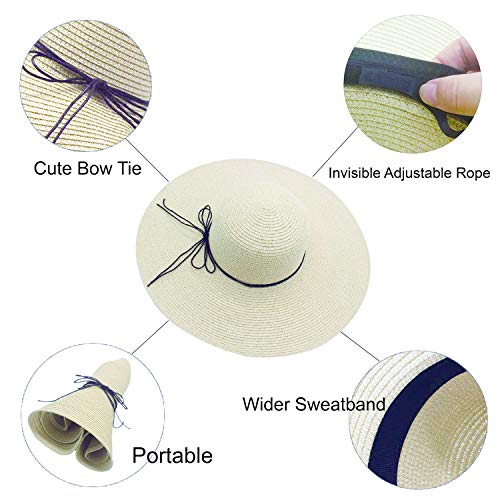 Womens Floppy Straw Hat Wide Brim Foldable Beach Cap Sun Hat for Women UPF 50+ - Image 7