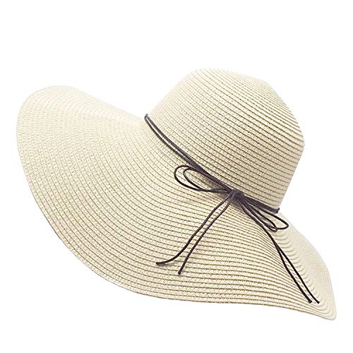 Womens Floppy Straw Hat Wide Brim Foldable Beach Cap Sun Hat for Women UPF 50+